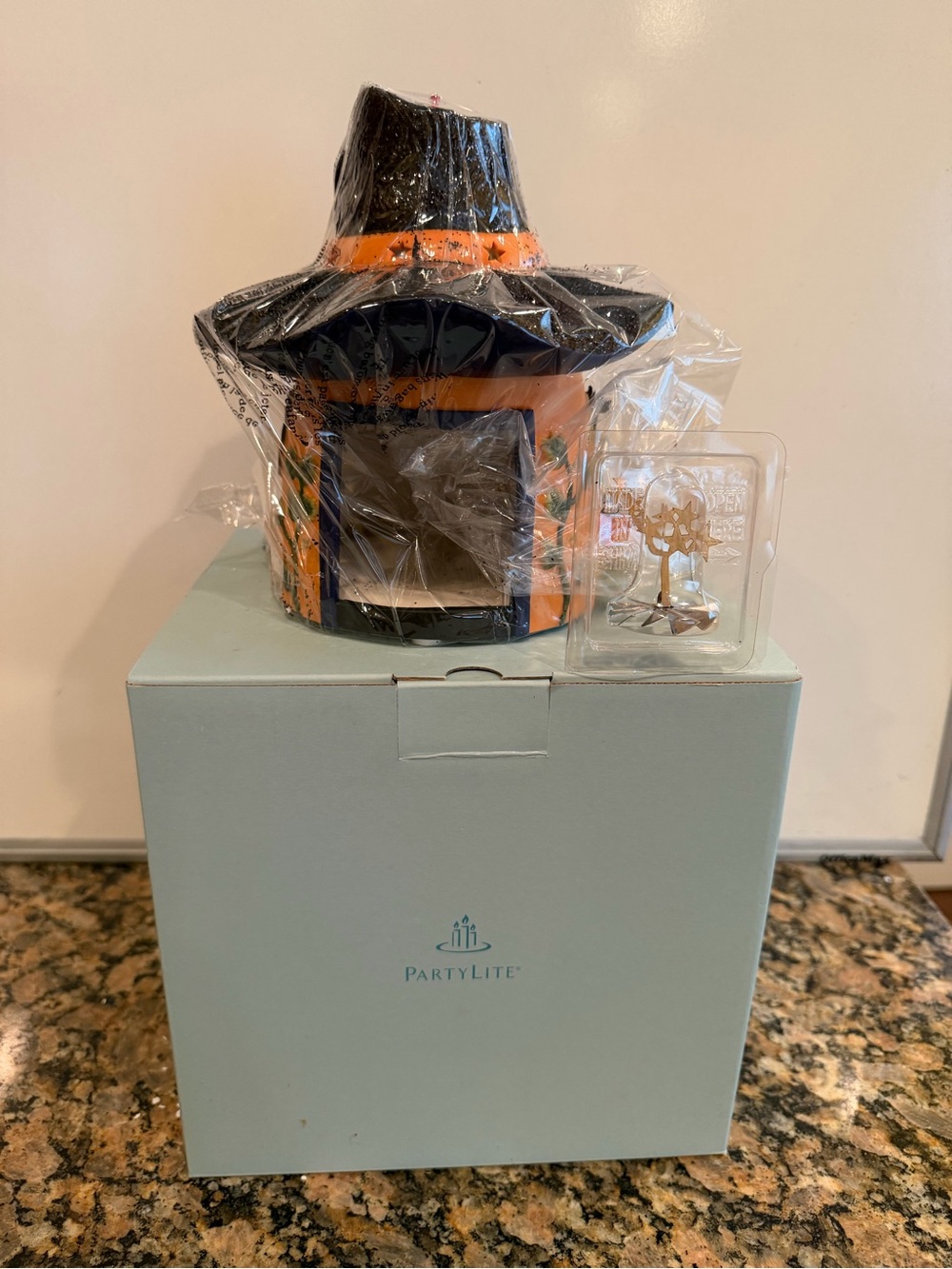 PartyLite Orange and Black Witch Hat Candle Holder